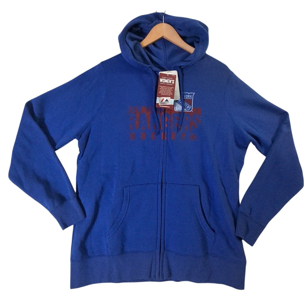 Majestic New York Rangers Women's Jacket XL Full Zip Hoodie Blue Sweatshirt NWT